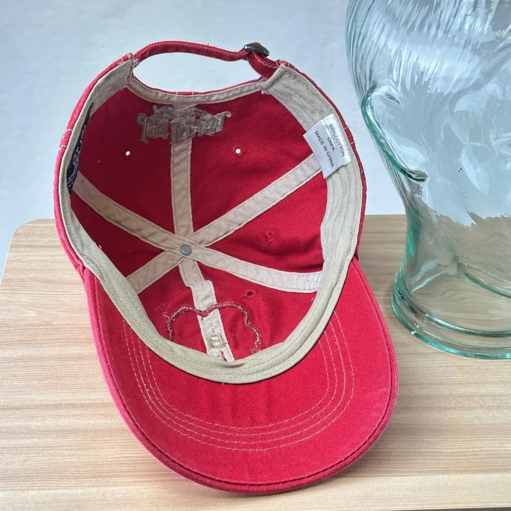 VTG Style Master Jim Beam Racing Hat Mens Baseball Cap Red Distressed Cotton